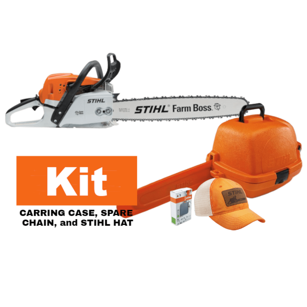 MS 271 Farm Boss, Case, Spare Chain, and Hat